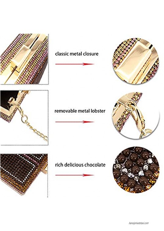 Luxury Chocolate Clutch Purse Crystal Rhinestone Embellished Candy Bar Evening Bag