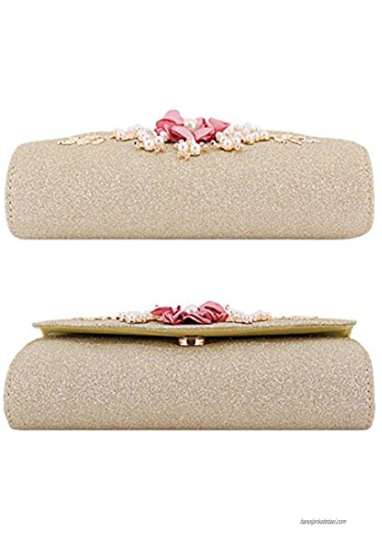 Naimo Womens Elegant Flower Flap Clutch Bag Evening Bag Purse with Detachable Chain for Wedding Party