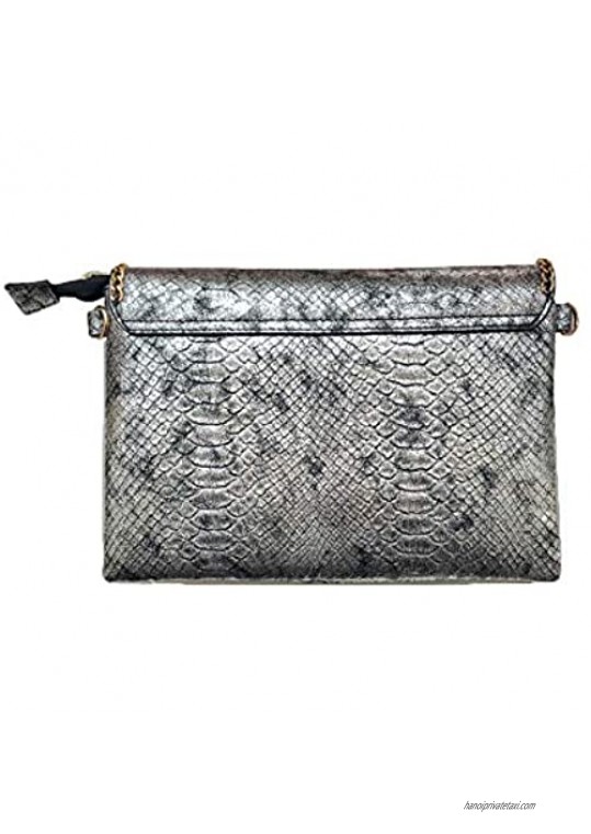 Snakeskin Purses and Handbags for Women Envelope Clutch Rivet Purse with Crossbody Chain Strap