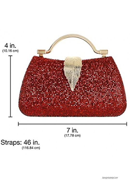 SP SOPHIA COLLECTION Women's Sparkly Sequin Structured Evening Clutch Bag with Leaf Closure and Curved Handle For Parties