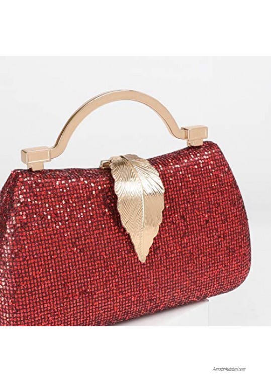 SP SOPHIA COLLECTION Women's Sparkly Sequin Structured Evening Clutch Bag with Leaf Closure and Curved Handle For Parties