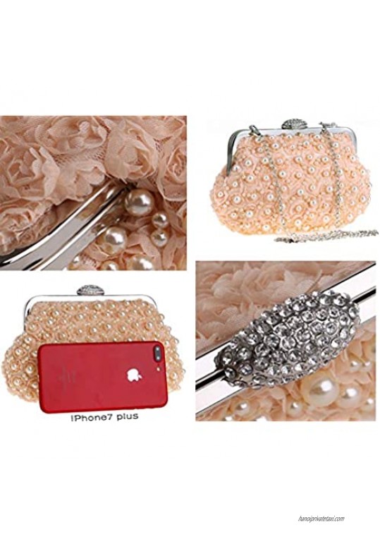 TOPFIVE Women Evening Handbag with Floral Texture and Sew on Pearls Clutch Light Luxyury Wedding Purse