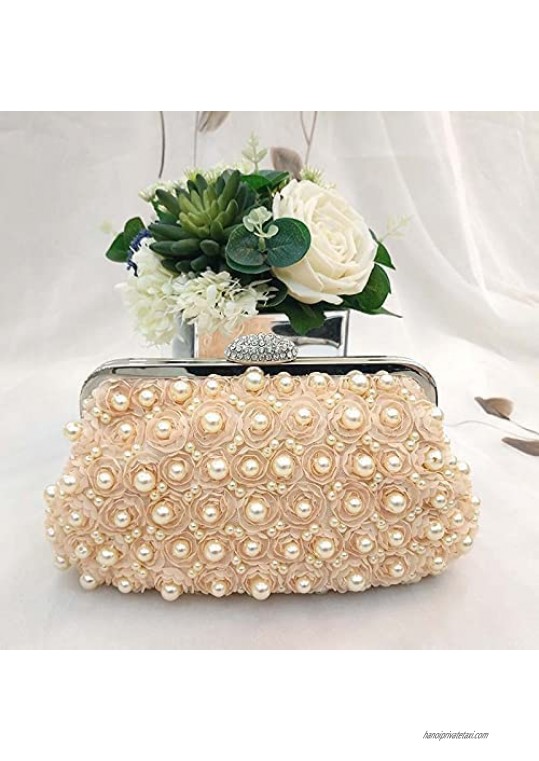 TOPFIVE Women Evening Handbag with Floral Texture and Sew on Pearls Clutch Light Luxyury Wedding Purse