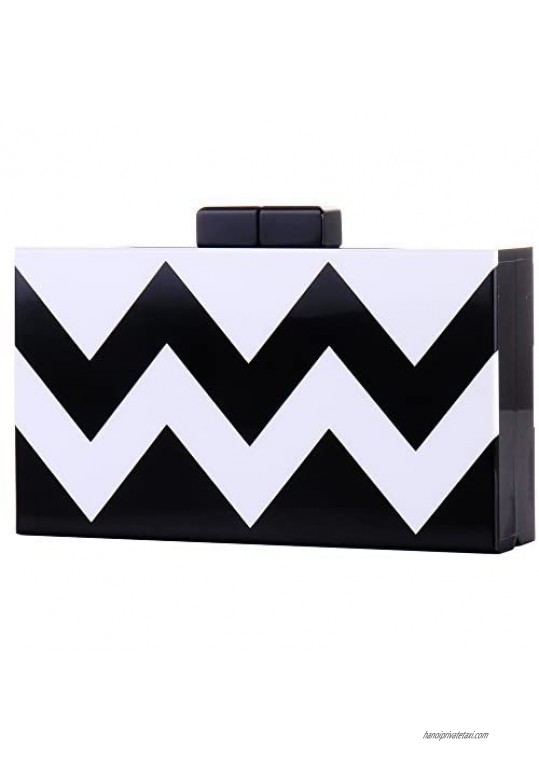 Women Acrylic Silver and Gold Box Clutch Purse Striped Evening Crossbody Bags