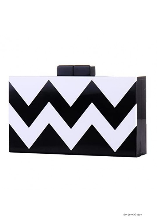 Women Acrylic Silver and Gold Box Clutch Purse Striped Evening Crossbody Bags