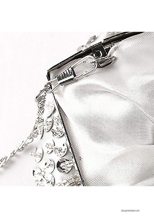 Women Vintage Beaded Evening Clutch Vintage Design Sequin Floral Top-handle Handbag Party Wedding Purse Wallet