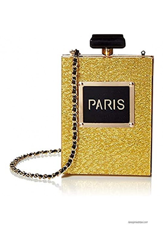 Womens Acrylic Paris Perfume Shaped Black Bag Shoulder Purses Clutch Evening Bags Vintage Banquet Handbag