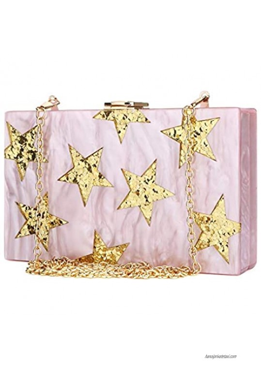 Womens Glitter Sequins Evening Bag Box Acrylic Star Designer Party Prom Wedding Clutch Purse Handbag