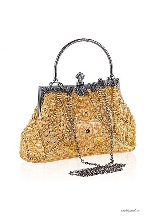 YEEBOM Vintage Beaded and Sequined Evening Bag for Women Formal Wedding Party Clutch Purse