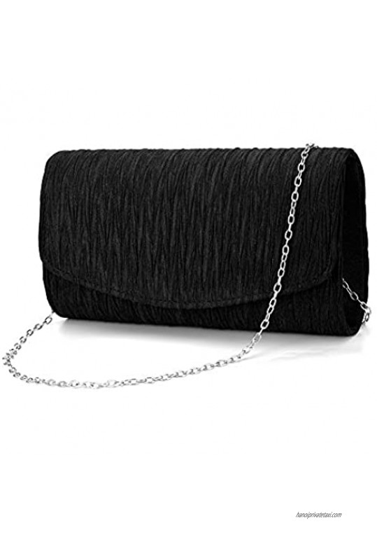 ZIUMUDY Womens Satin Pleated Evening Bags Party Clutches Bridal Shoulder Chain Handbags