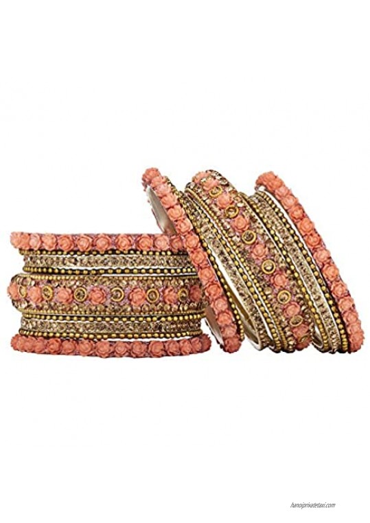Aheli Ethnic Colorful Metal Bangles Chudha Set Stone Studded Bangle Set Indian Wedding Wear Fashion Jewelry for Women & Girls
