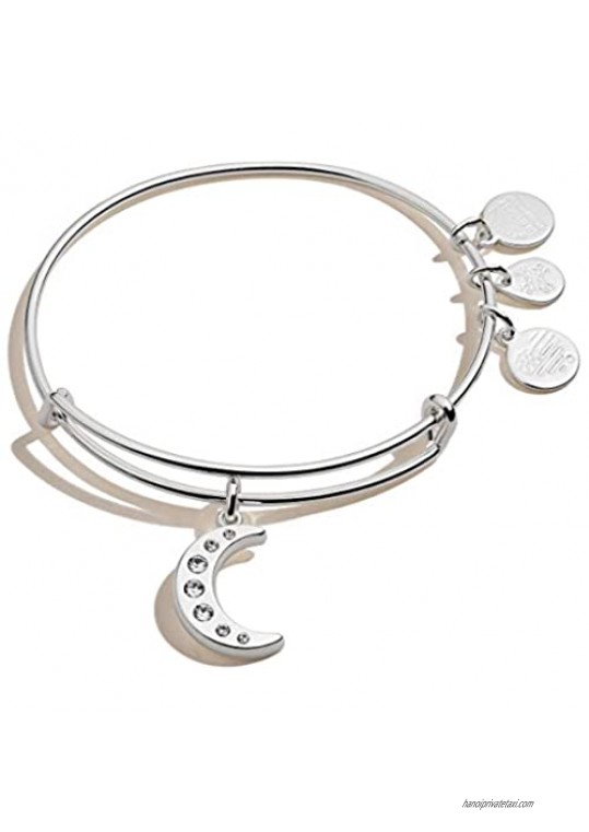 Alex and Ani Path of Symbols Expandable Bangle for Women  Pave Moon Charm  Shiny Silver Finish  2 to 3.5 in