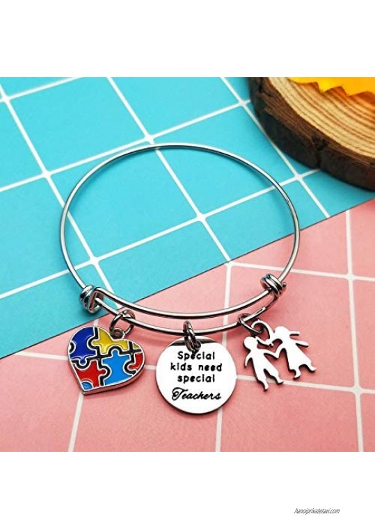 Autism Teacher Gift for Autism Teacher Bracelet for Autism Awareness Bracelet Autism Awareness Gift Autism Charm Bangle for Autism Awareness Educator Gift Jewelry for Autism Teachers Appreciation Gift