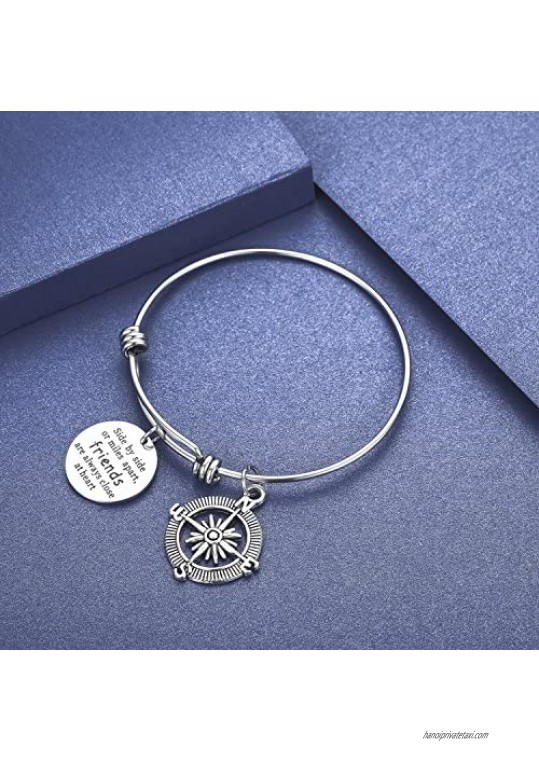 CJ&M Best Friend Bracelets - Side by Side Or Miles Apart Compass Best Friends Bangle Bracelets Adjustable Long Distance Friendship Gifts Sister Gift Jewelry