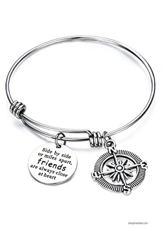 CJ&M Best Friend Bracelets - Side by Side Or Miles Apart Compass Best Friends Bangle Bracelets Adjustable Long Distance Friendship Gifts Sister Gift Jewelry