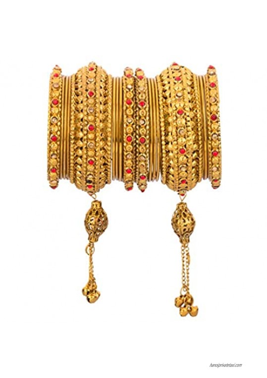 Efulgenz Boho Vintage Antique Gypsy Tribal Indian Oxidized Gold Plated Crystal Tassel Bracelets Bangle Set Jewelry