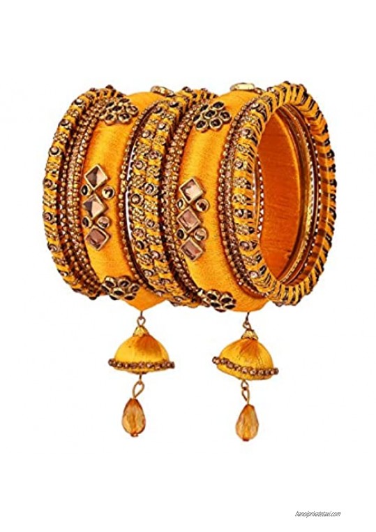 Efulgenz Indian Bangle Set CZ Crystal Kundan Silk Thread Tassels Bracelets Bangle Jewelry for Women Girls