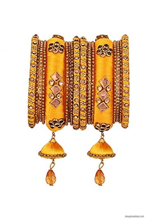 Efulgenz Indian Bangle Set CZ Crystal Kundan Silk Thread Tassels Bracelets Bangle Jewelry for Women Girls