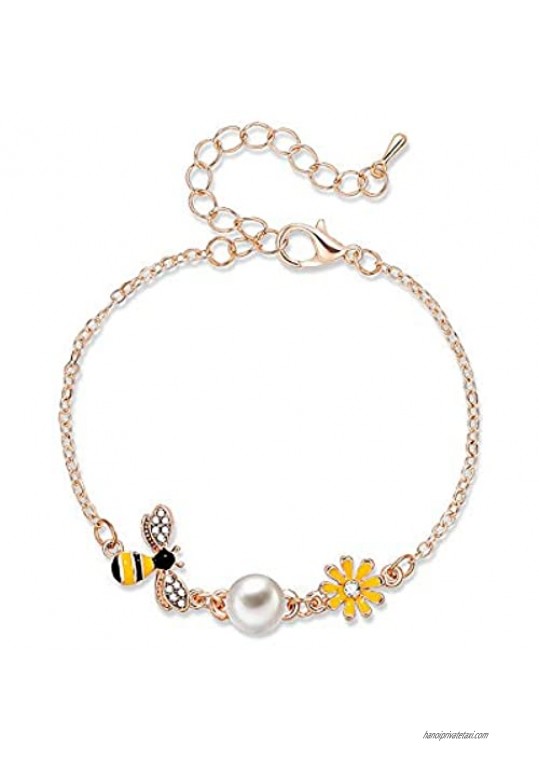 Eiffy CZ Crystal Yellow Honey Bumble Bee Sunflower Bracelets Bangles for Women Coconut Palm Trees Watermelon Bracelet Jewelry
