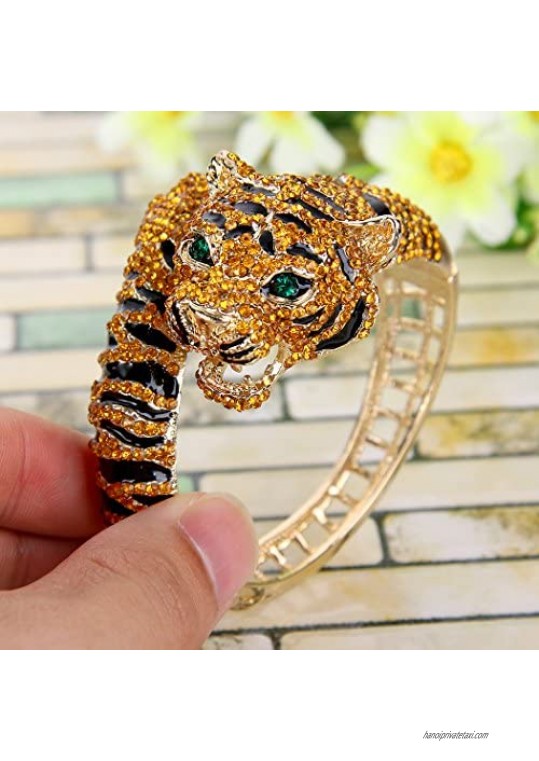 EVER FAITH Austrian Crystal Enamel Gorgeous Tiger Animal Bangle Bracelet Clear