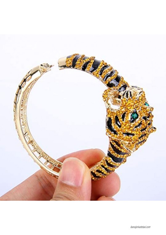 EVER FAITH Austrian Crystal Enamel Gorgeous Tiger Animal Bangle Bracelet Clear