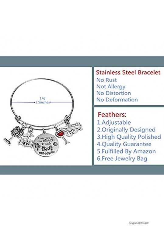 FCHEN Beach Themed Lover Gifts Charm Bangle Bracelets for Women Love You to The Beach and Back Adjustable Wire Charm Bracelet