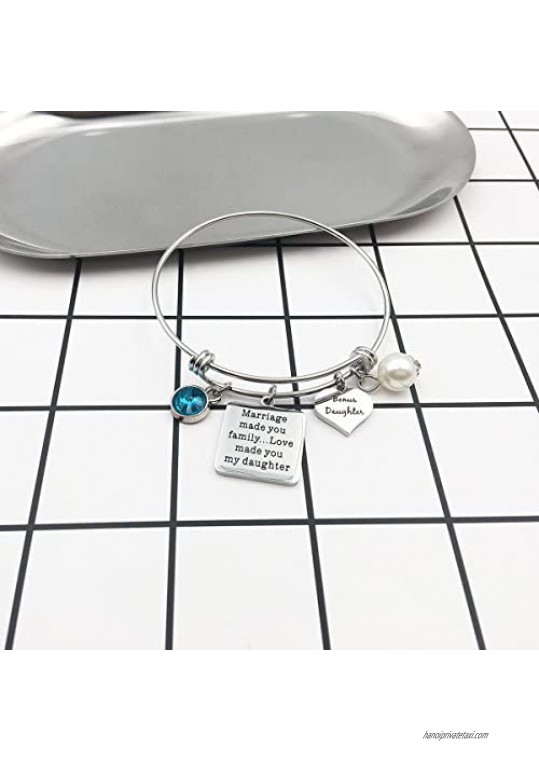 FOXJWEL Bonus Daughter Bracelet Step Daughter Jewelry Daughter in Law with 12 Birthstone Charm Bangle
