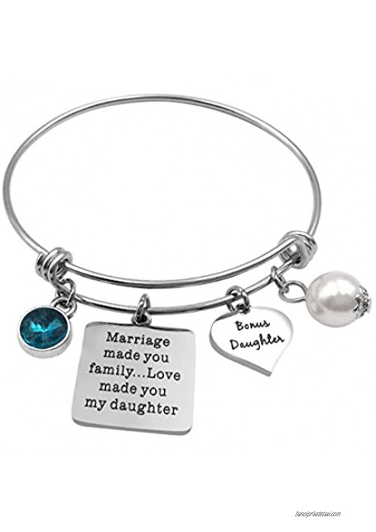 FOXJWEL Bonus Daughter Bracelet Step Daughter Jewelry Daughter in Law with 12 Birthstone Charm Bangle