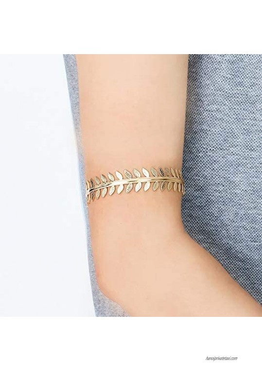 Gold Swirl Leaf Upper Arm Bracelet Bangle Leaves Branch Armlet 14K Gold Plated Cuff Bangle Armband Adjustable