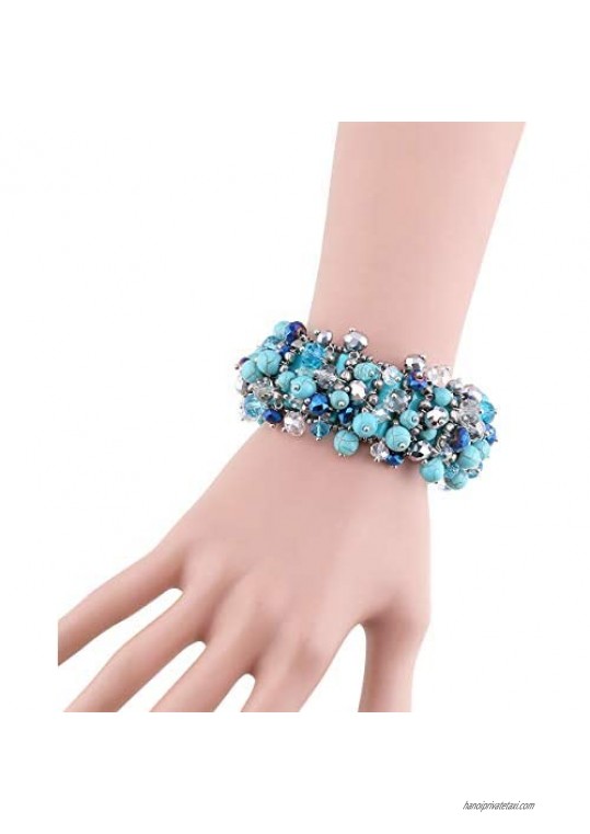 HAHA&TOTO Fashion Double Layers Stands Headmade Bracelets Crystal Beads Weaving Chunky Beaded Bracelet Statement Bangle for Women Girls