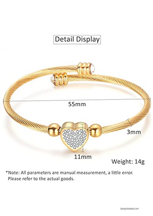 Homelavie Bangles Bracelets for Women Stainless Steel Crystal Heart Cable Twisted Bangle Cuff Bangle Fashion Jewelry for Girls Men Boys