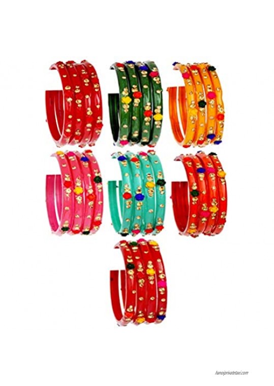 JD'Z COLLECTION Indian Bangles Jewelry for Women Glass Bangles Flower Design Costume Matching Partywear Bangles Set 4pc Beautiful Bollywood Bangles