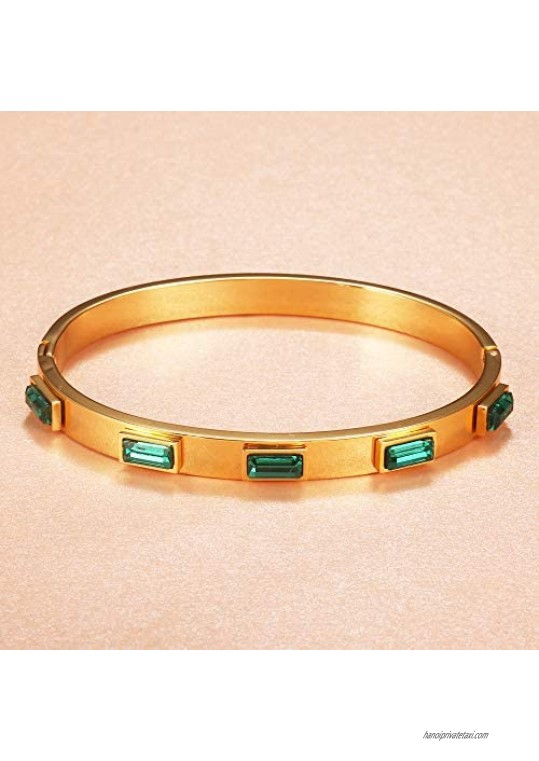 JINHUI Love Gift Jewelry 18K Rose Gold/Gold Stainless Steel Bangle Bracelet Red and Green CZ Stone for Women Size 6.8''