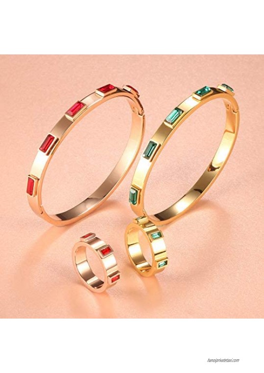 JINHUI Love Gift Jewelry 18K Rose Gold/Gold Stainless Steel Bangle Bracelet Red and Green CZ Stone for Women Size 6.8''