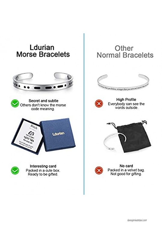 Ldurian Morse Code Bracelet Inspirational Bracelet for Women Cuff Bangle for Men Funny Morris Code Gift Hidden Message Jewelry Profanity Present (Stainless Steel Adjustable)