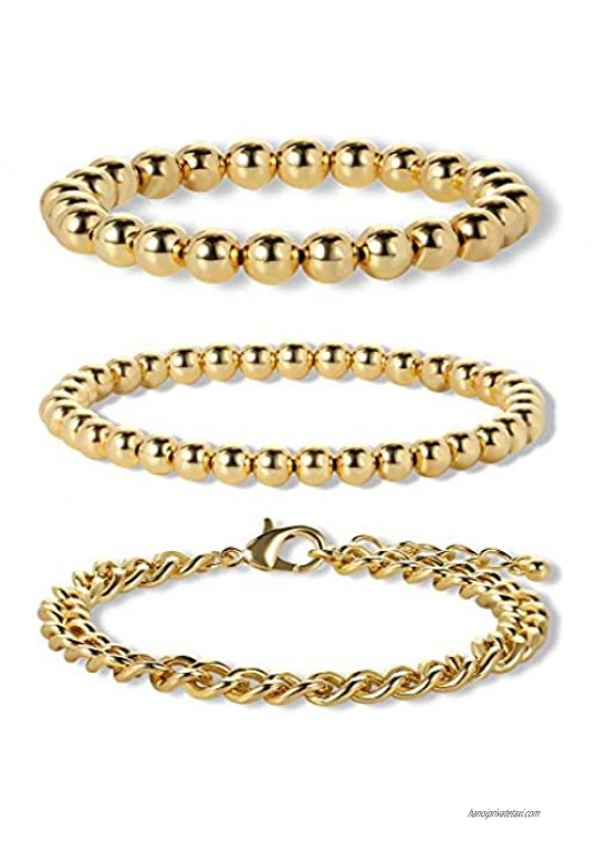 LILIE&WHITE Gold Beaded Bracelets for Women Stretched Bracelets Set Gold Chain Bracelets Bangle Bracelets for Women Fashion Women Jewelry Gift