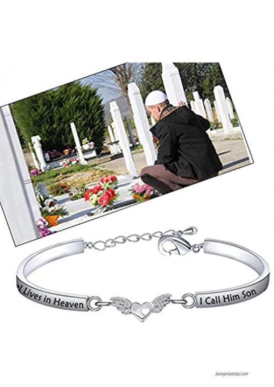 LQRI Memorial Jewelry Loss of Family Member Gift My Guardian Angel Lives in Heaven I Call Him/Her Grandpa Son Grandma Mom Daughter Angel Wing Charm Bracelet