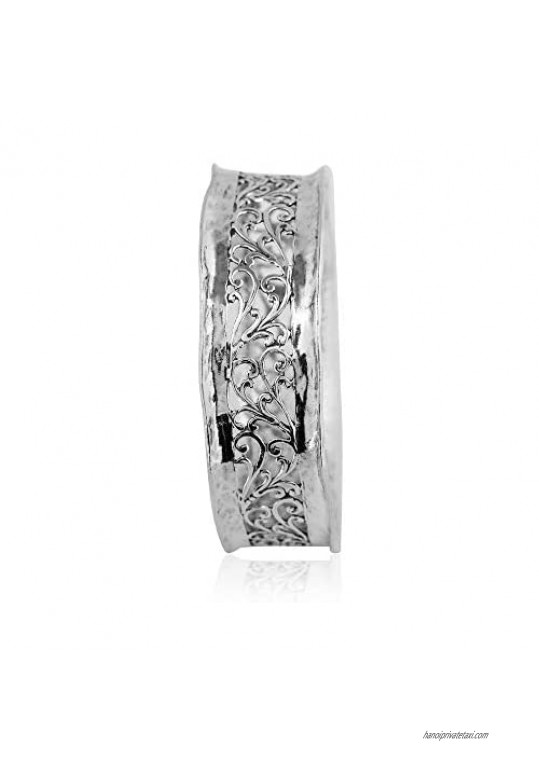 PZ Paz Creations Bracelet For Women | Sterling Silver Bohemian Filigree Design Slip-On Bangle