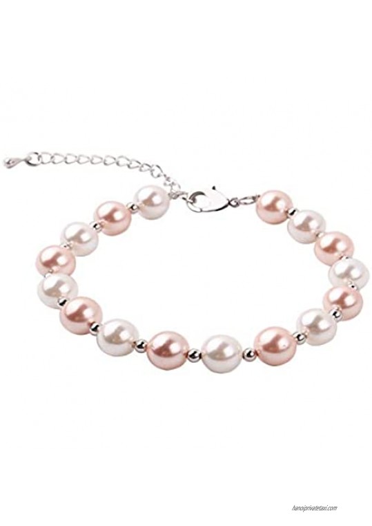 RUNXINTD Pearl Bracelet 8mm-9mm Round Pink White Pearl Bracelet in 3 Colors Wedding Jewelry…