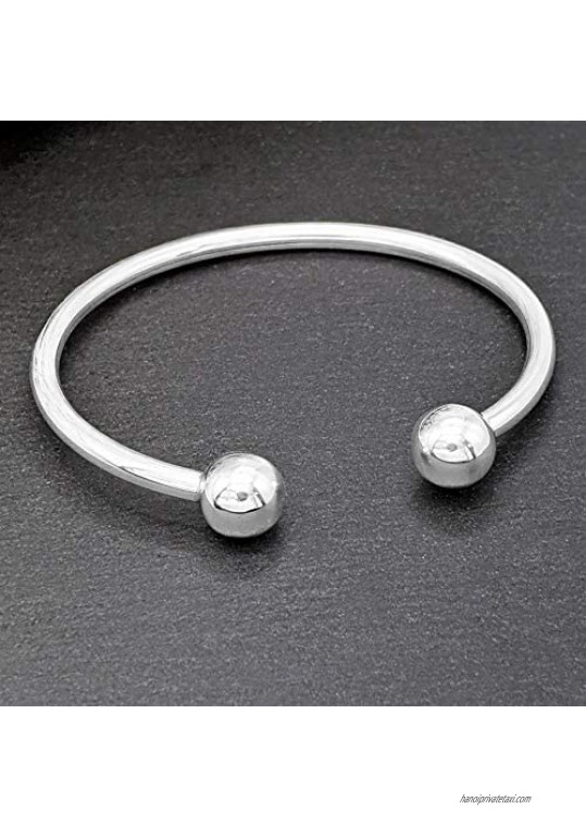 Silverly Women's Men's .925 Sterling Silver Torque 10 mm Ball Bangle Bracelet
