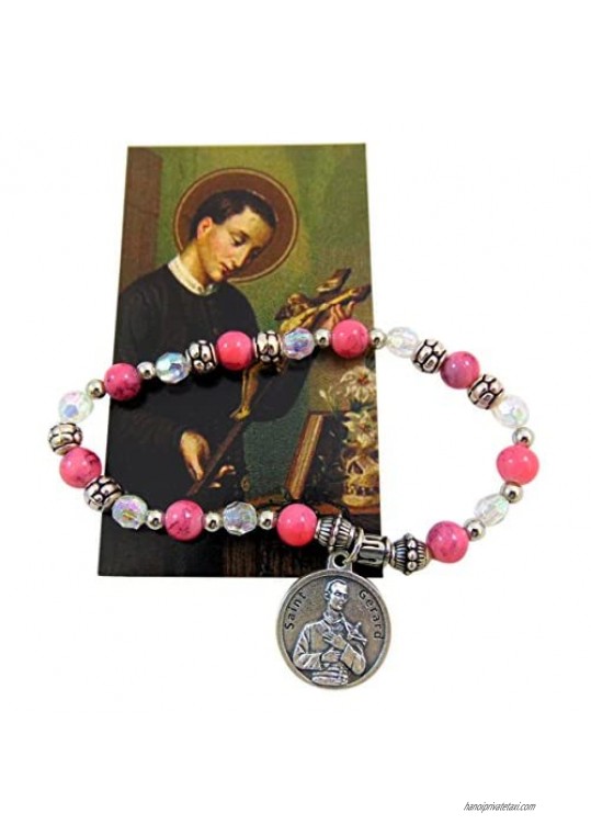 St Gerard Stretch Bangle Bracelet with Holy Card Expectant Mothers Set