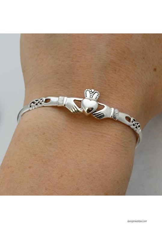 Sterling Silver Irish Claddagh Celtic Knot Bangle Bracelet
