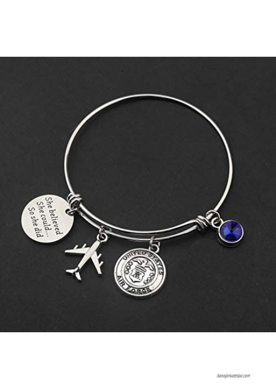 TIIMG Military Gift She Believed She Could So She Did Navy Army Air Force Bracelet Military Mom Wife Bangle Bracelet
