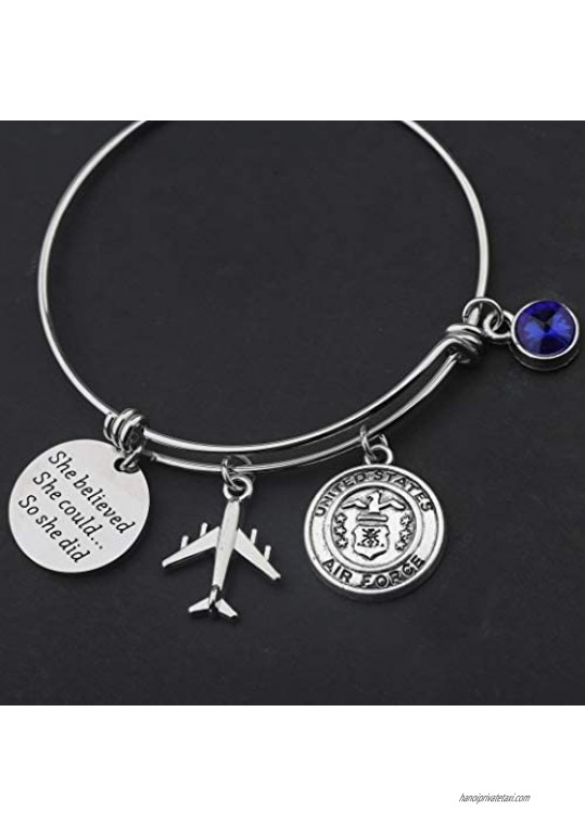 TIIMG Military Gift She Believed She Could So She Did Navy Army Air Force Bracelet Military Mom Wife Bangle Bracelet