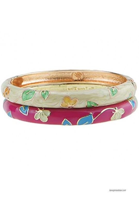 UJOY Cloisonne Bracelet Openable Hinge Gold Cuff Enamel Cuff Bangles Jewelry Set Gift for Women 55A87