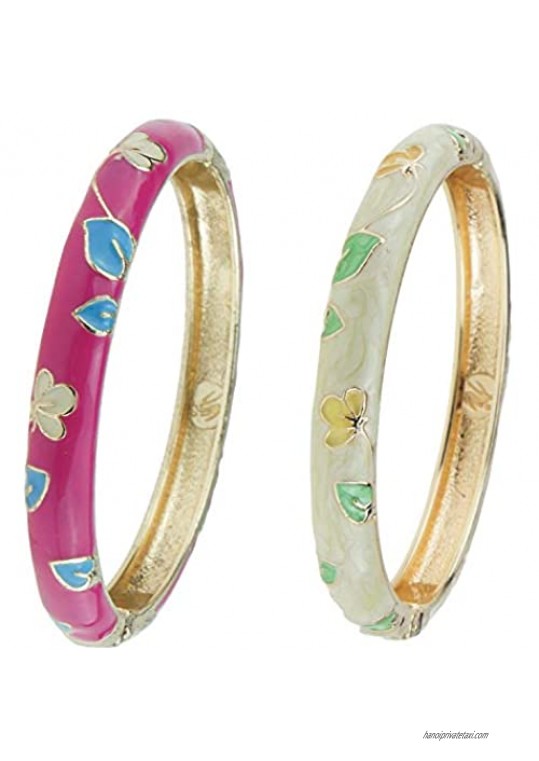 UJOY Cloisonne Bracelet Openable Hinge Gold Cuff Enamel Cuff Bangles Jewelry Set Gift for Women 55A87