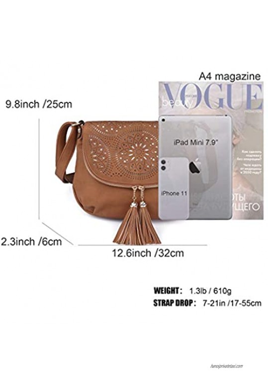 Boho Crossbody Bags for Women Large Size Soft Vegan Leather Over Shoulder Purses and Messenger Satchel Handbags Multi Pockets