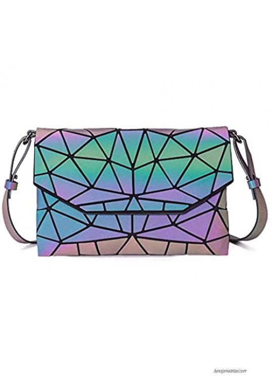 DIOMO Geometric Luminous Clutch Handbags for Women Holographic Reflective Crossbody Bag Shard Lattice Purse