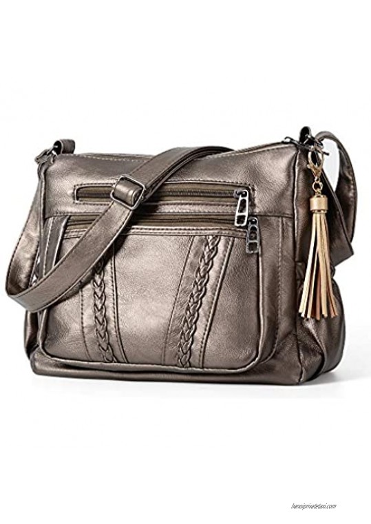 ELDA Crossbody Bags For Women Pocketbooks Soft PU Leather Purses and Handbags Multi Pocket Shoulder Bag