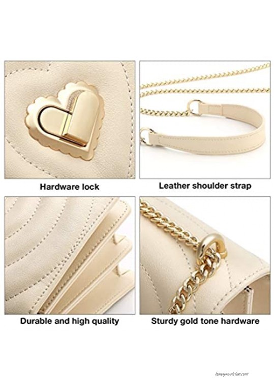 FOXER Women Leather Crossbody Bag Small Handbag Purse Quilted Bag With Metal Chain Strap